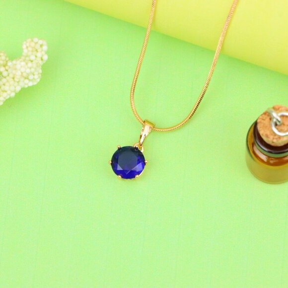 "Royal Blue Round Pendant in Gold Finish for Elegant Everyday Style, XPPT1677 - Picture 9 of 13